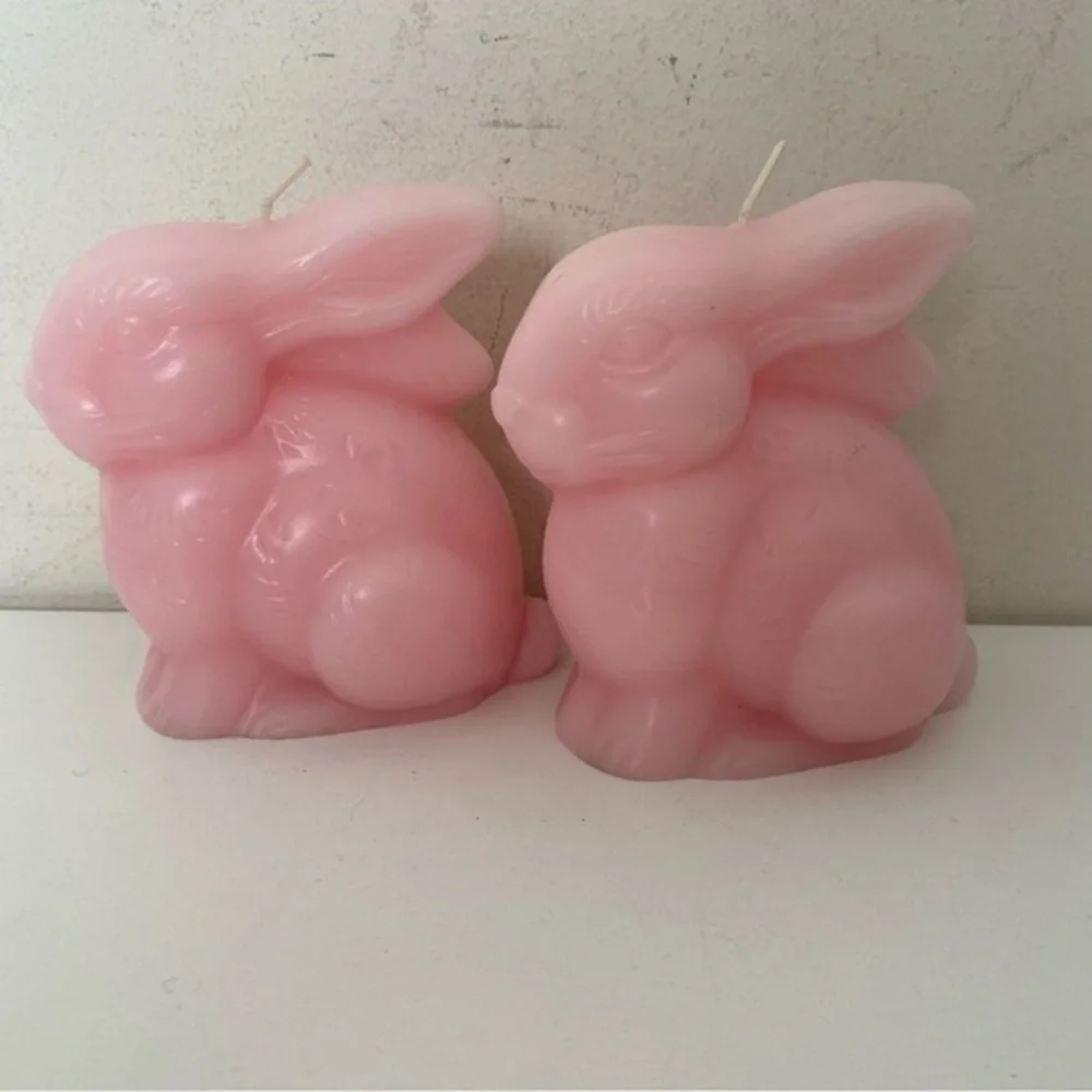PIER 1 Pink Easter Bunny Rabbit Wax Candles Set of 2